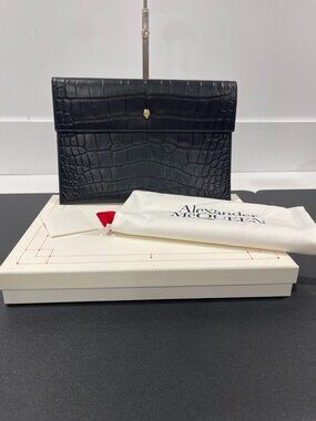 Alexander McQueen Black Croc Embossed Calfskin Portfolio/Clutch (JB1462)